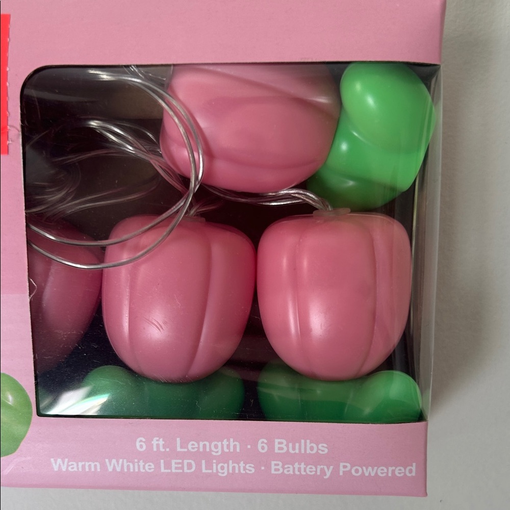 Pink Tulip String Lights with Green Leaves Battery Powered 6 ft. Cerra Indoor
